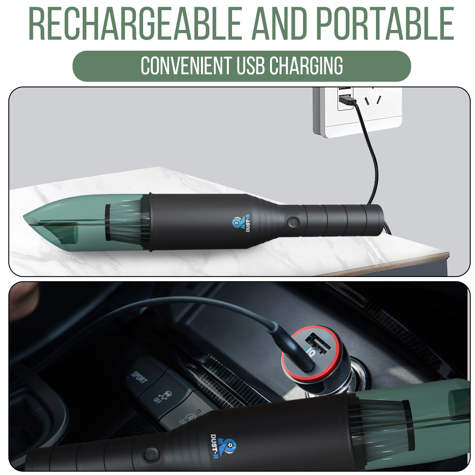 Organically driven Dust-R Portable Vacuum 120W suction power