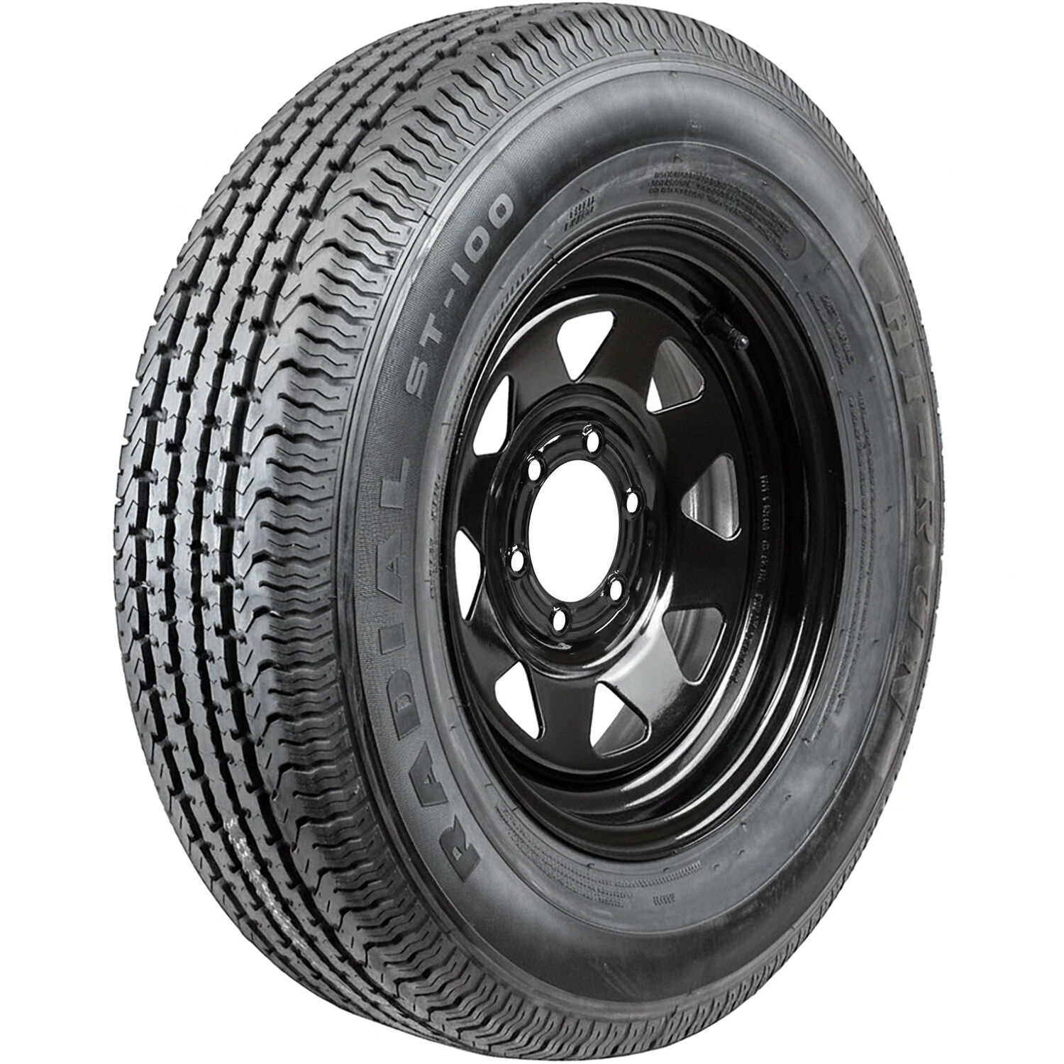 Hi-Run ST100 ST 225/75R15 113/108M E (10 Ply) 15x6 6 x 5.5 Black Eight Spoke