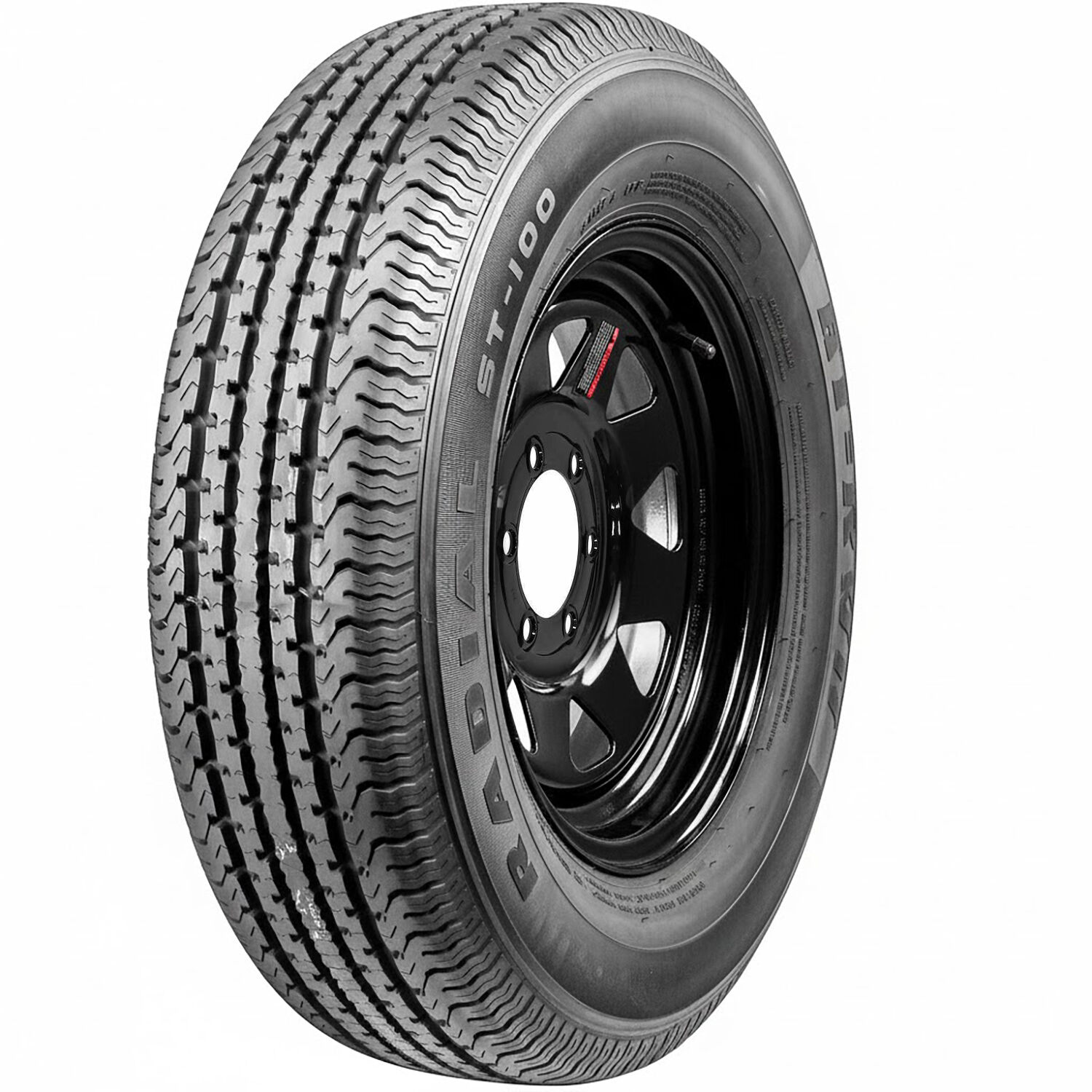 Hi-Run ST100 ST 225/75R15 113/108M E (10 Ply) 15x6 6 x 5.5 Black Eight Spoke