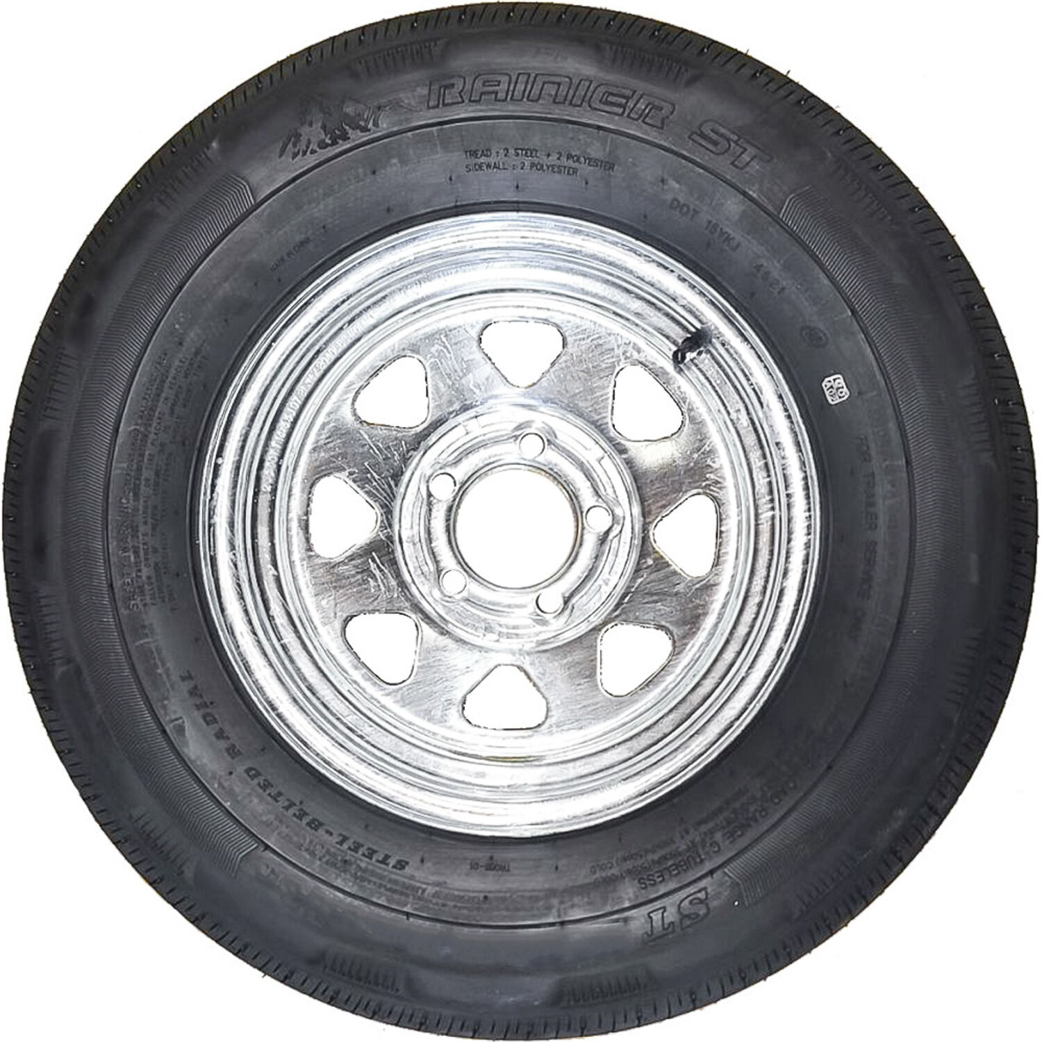 Rainier ST Steel Belted Radial Steel Belted ST 145R12 Boat 95M E (10 Ply) Trailer 12x4 5 x 114.3 Galvanized Stamped Assembly