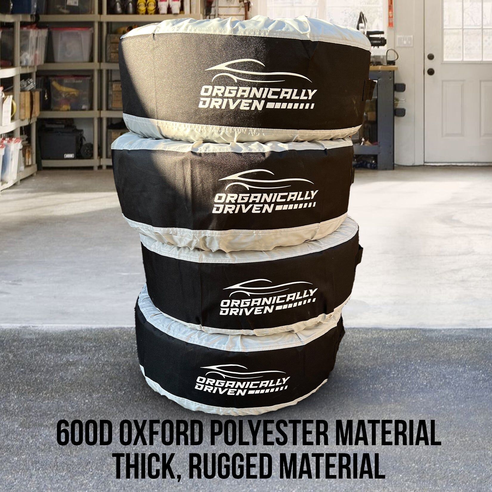 4 Organically Driven Tire Bags, 16 x 12 x 3, 600D Oxford Polyester