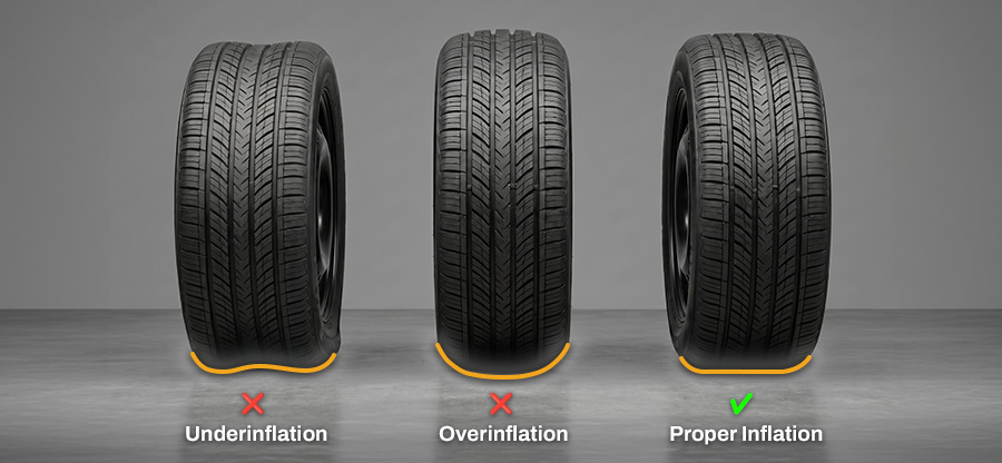 Overinflated and underinflated tires