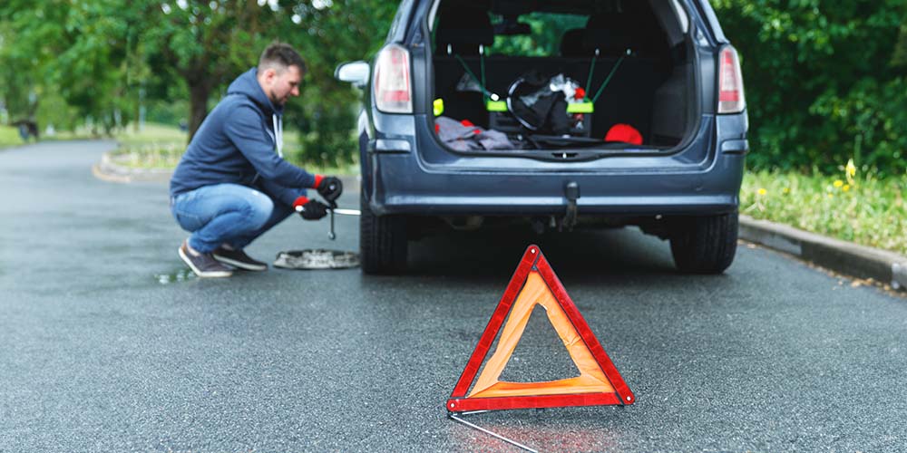 Emergency safety triangle in use